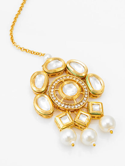 Gold necklace with pearls on a white background