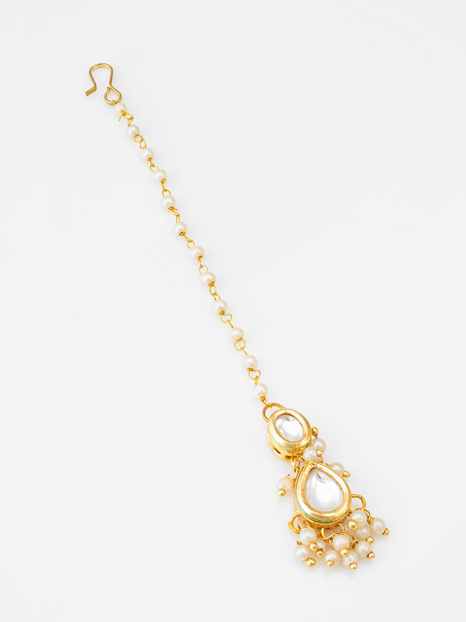 Aadita Gold Plated Kundan Pearl Maang Tikka for Women and Girls