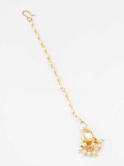 Aadita Gold Plated Pearl & Kundan Traditional Maang Tikka for Women