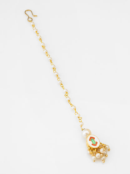 Aadita Gold Plated Pearl & Kundan Traditional Maang Tikka for Women
