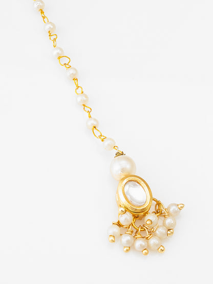 Aadita Gold Plated Pearl & Kundan Traditional Maang Tikka for Women