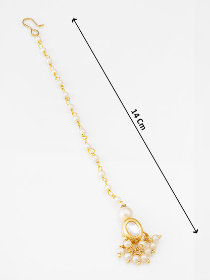 Aadita Gold Plated Pearl & Kundan Traditional Maang Tikka for Women