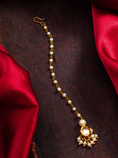 Aadita Gold Plated Pearl & Kundan Traditional Maang Tikka for Women
