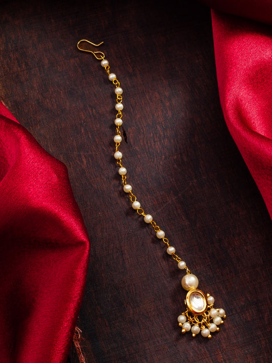 Aadita Gold Plated Pearl & Kundan Traditional Maang Tikka for Women