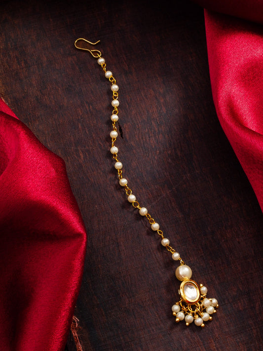 Aadita Gold Plated Pearl & Kundan Traditional Maang Tikka for Women WMGT6247