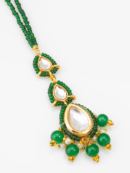 Aadita Gold Plated Green Beaded Kundan Maang Tikka
