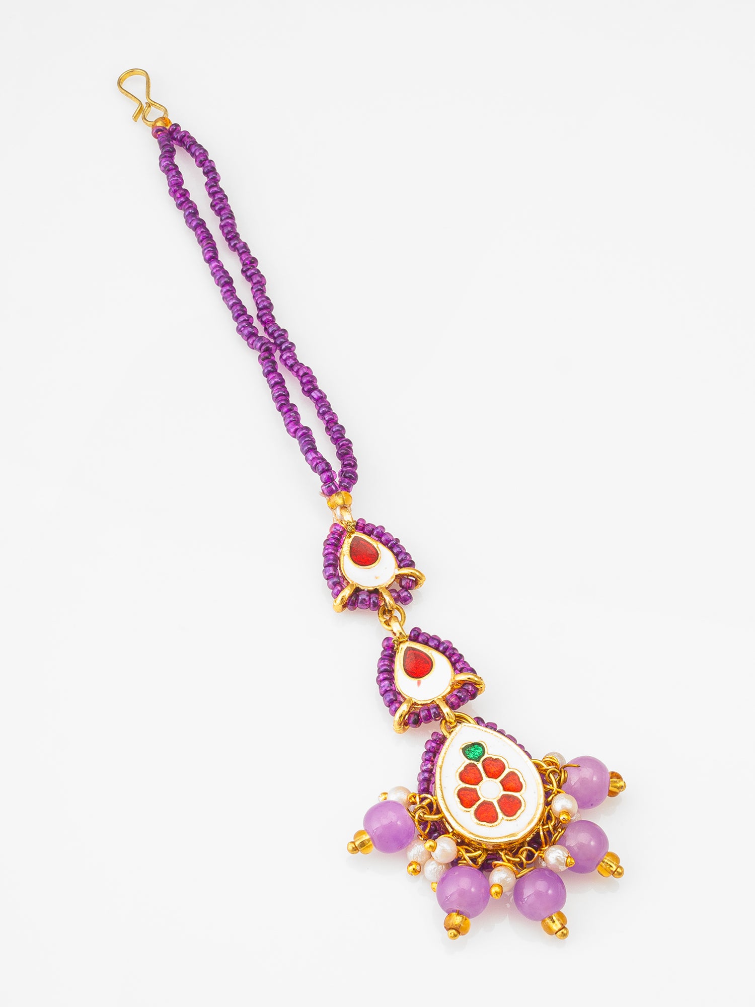 Aadita Pink Kundan Pearl Beaded Maang Tikka for Women