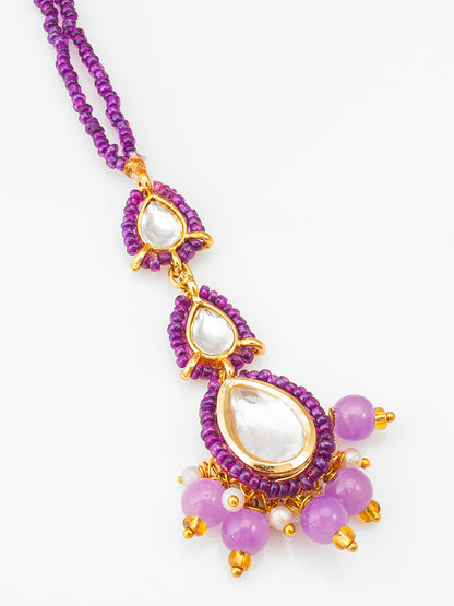 Aadita Pink Kundan Pearl Beaded Maang Tikka for Women