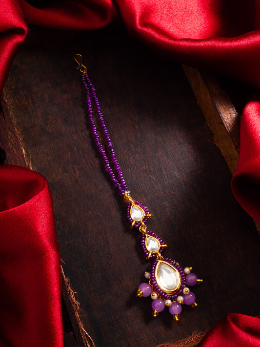 Aadita Pink Kundan Pearl Beaded Maang Tikka for Women