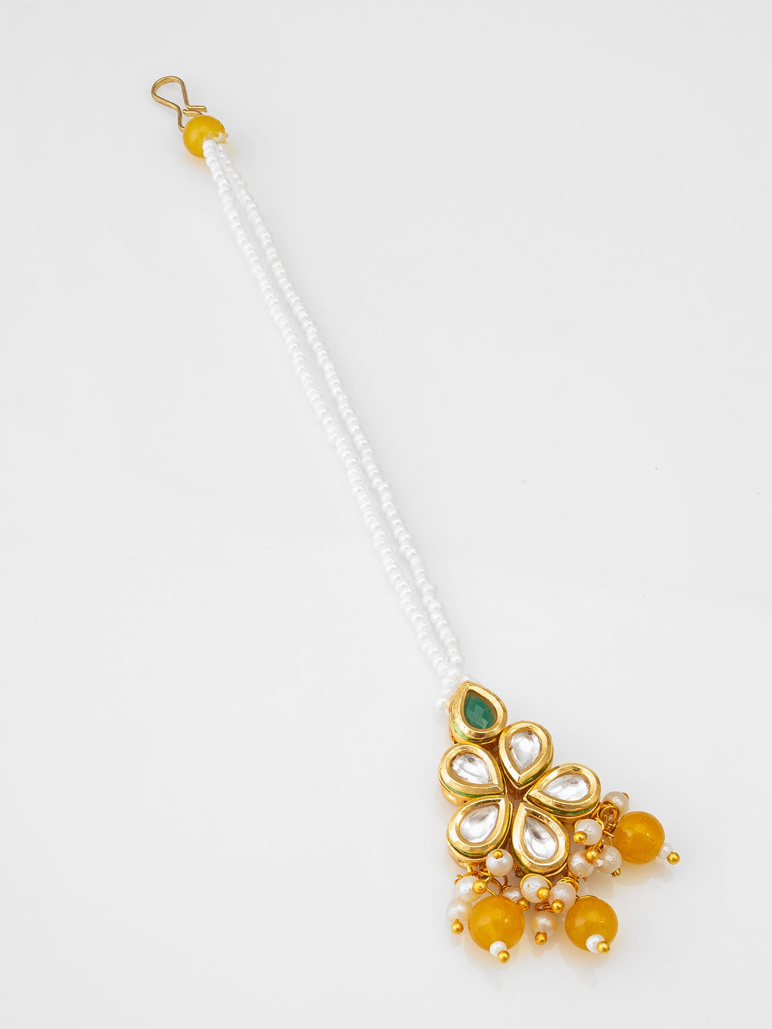 Aadita Gold-Plated Kundan & Bead Maang Tikka with Yellow Drop Beads