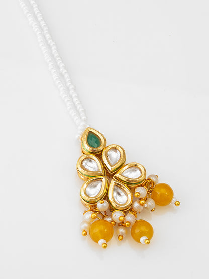 Aadita Gold-Plated Kundan & Bead Maang Tikka with Yellow Drop Beads