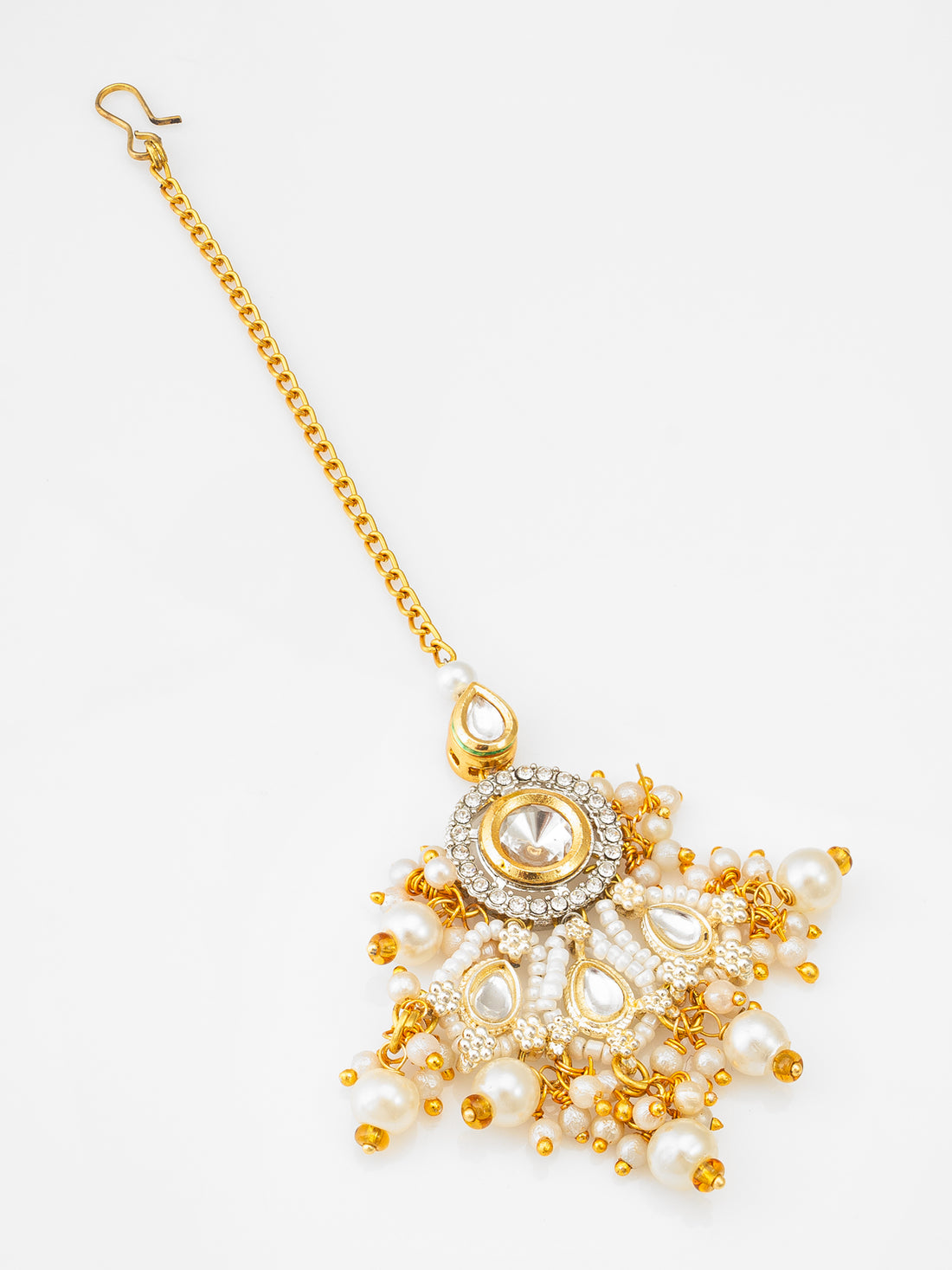 White Pearl Kundan Maang Tikka for Bridal
