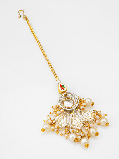 Aadita Fashion White Pearl Kundan Maang Tikka for Bridal Wear