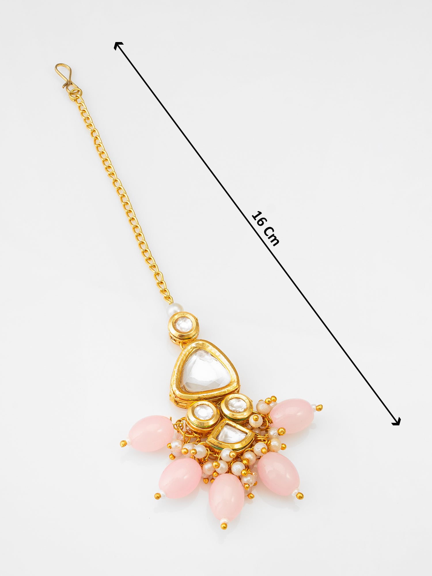 Aadita Fashion Gold Plated Pink Beaded Kundan Maang Tikka for Women