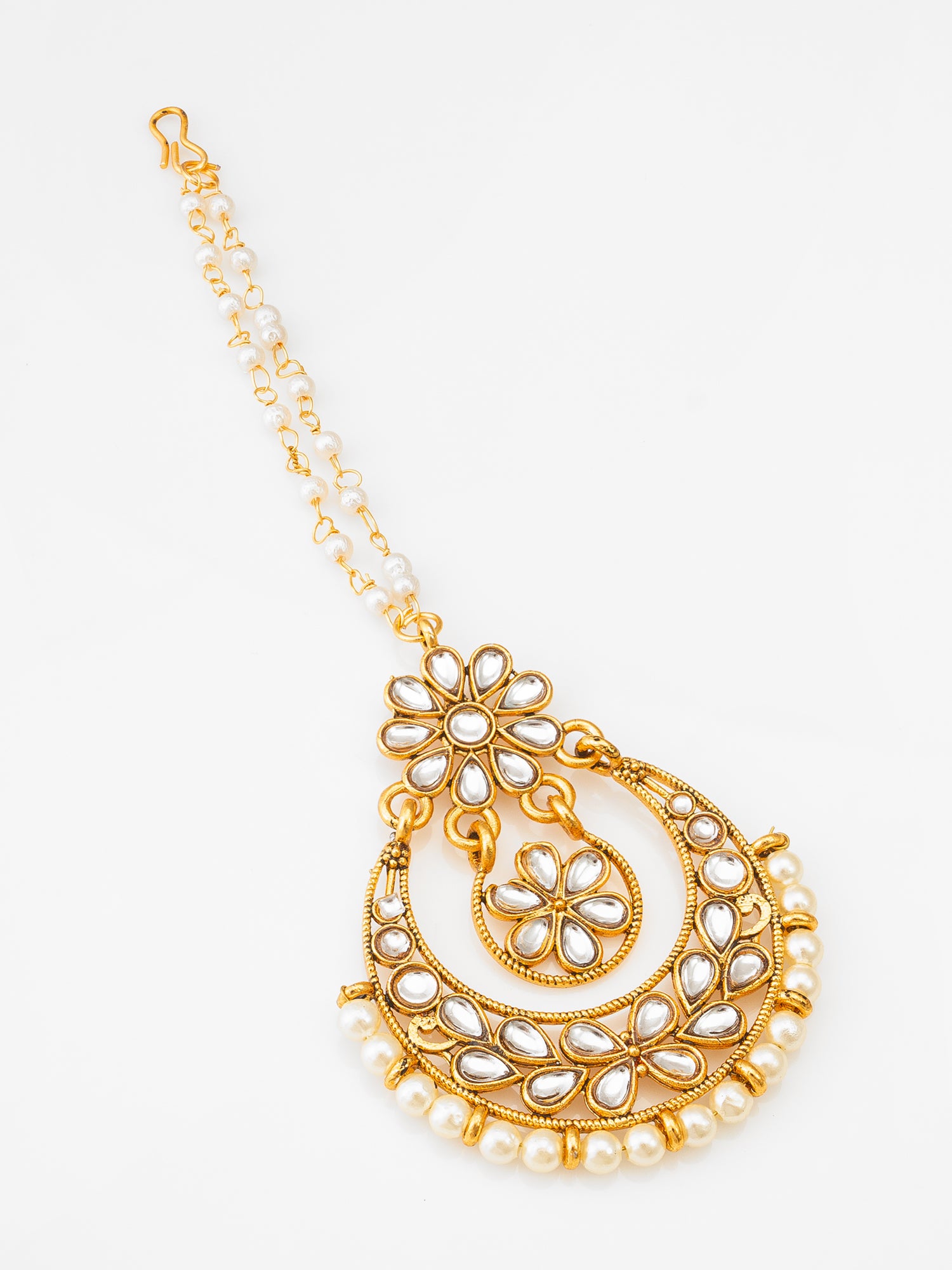 Aadita Fashion Gold-Plated Pearl Flower Design Maang Tikka