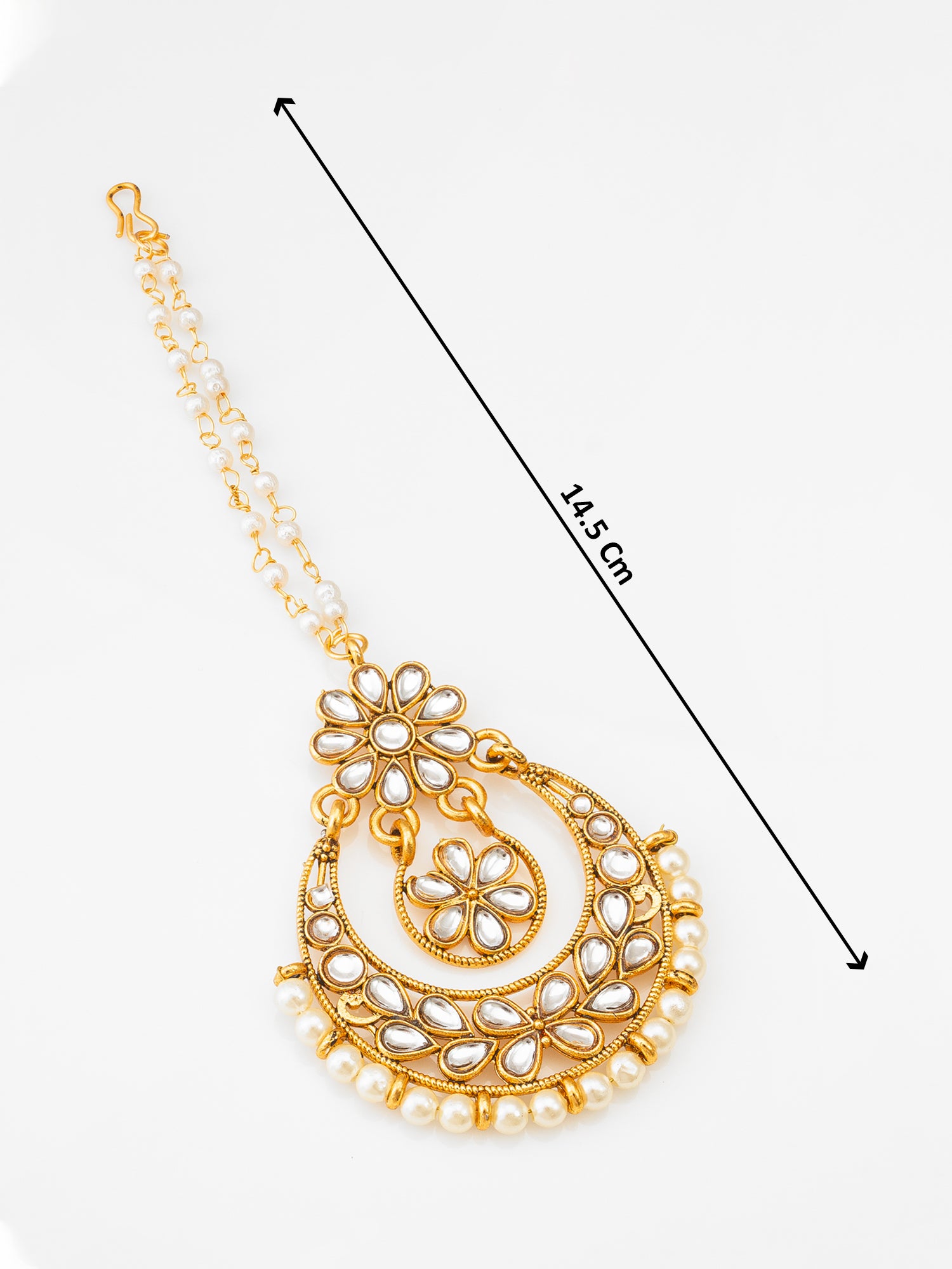 Aadita Fashion Gold-Plated Pearl Flower Design Maang Tikka