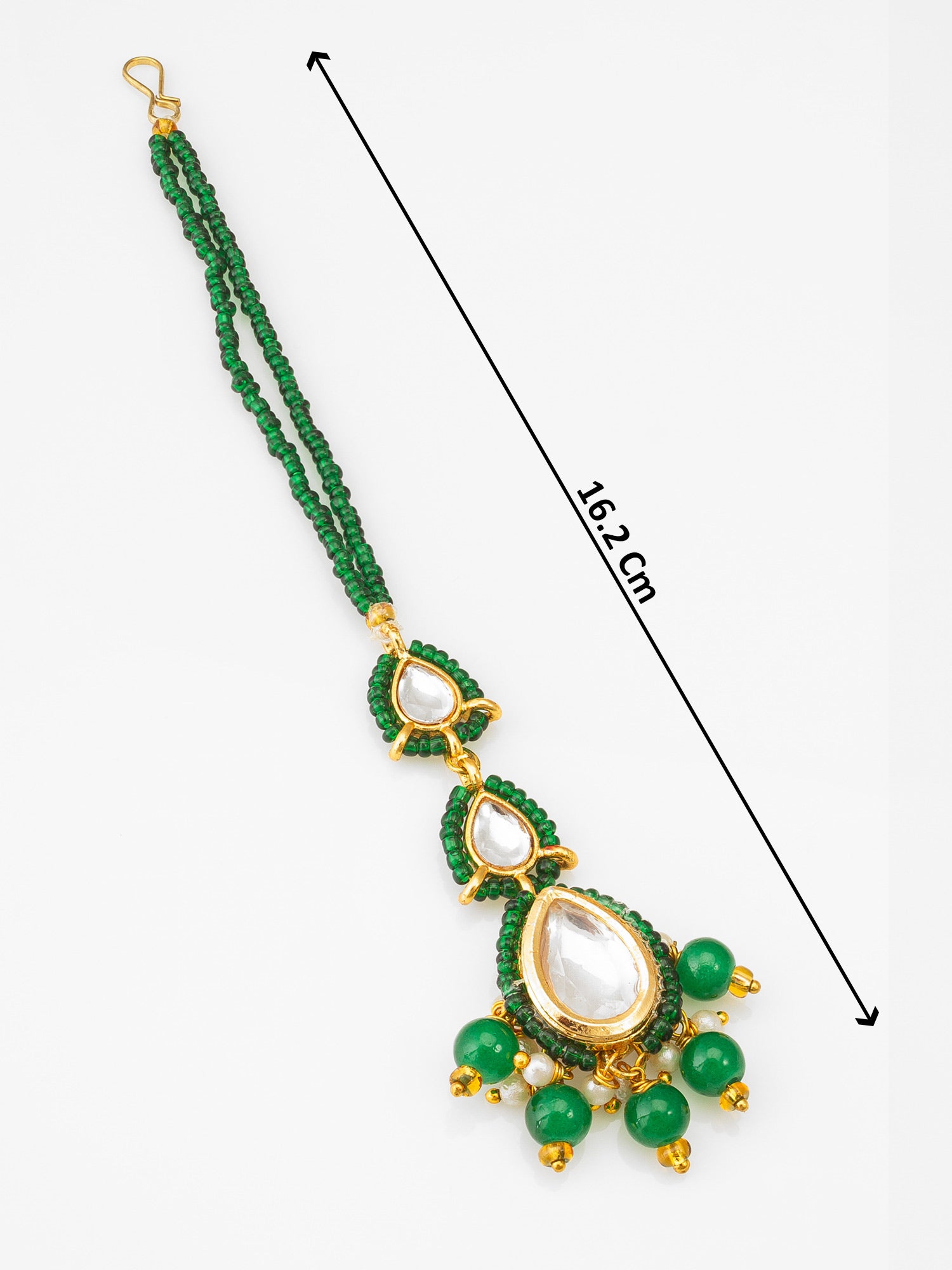 Aadita Fashion Green Beaded Kundan Maang Tikka with Matching Earrings
