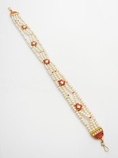 Aadita Traditional Gold Plated Pearl Kundan Matha Patti for Women WMGT6281