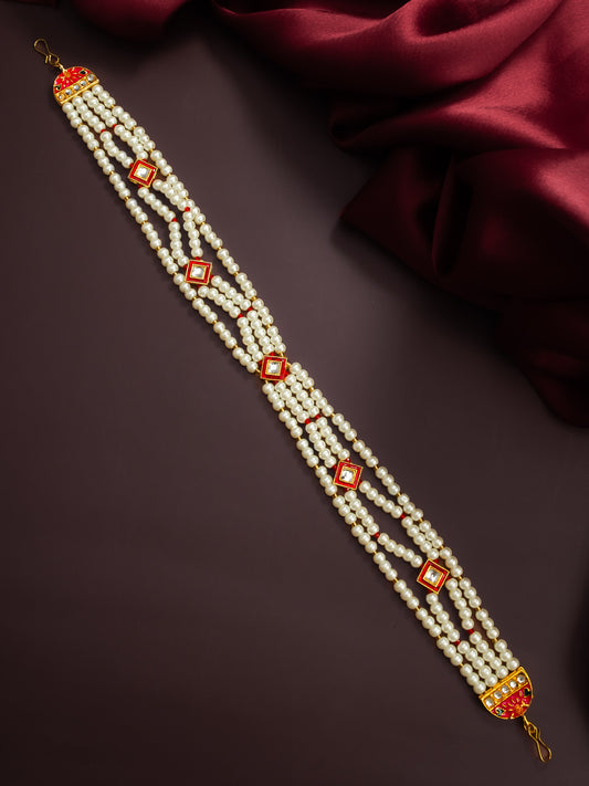 Aadita Traditional Gold Plated Pearl Kundan Matha Patti for Women