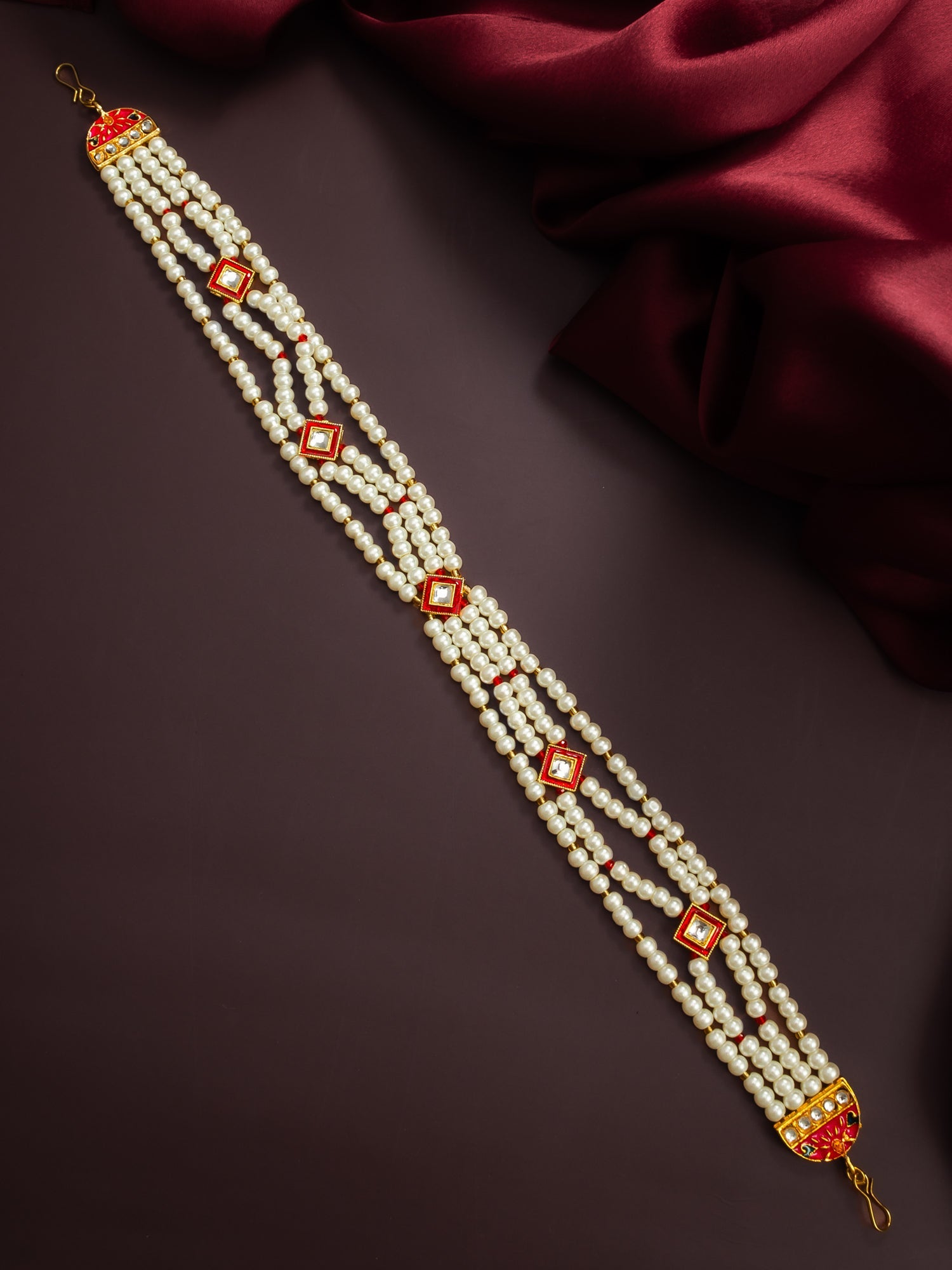 Aadita Traditional Gold Plated Pearl Kundan Matha Patti for Women WMGT6281