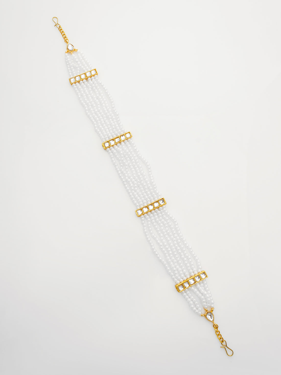 Gold-Plated White Kundan Pearl Multistrand Matha Patti