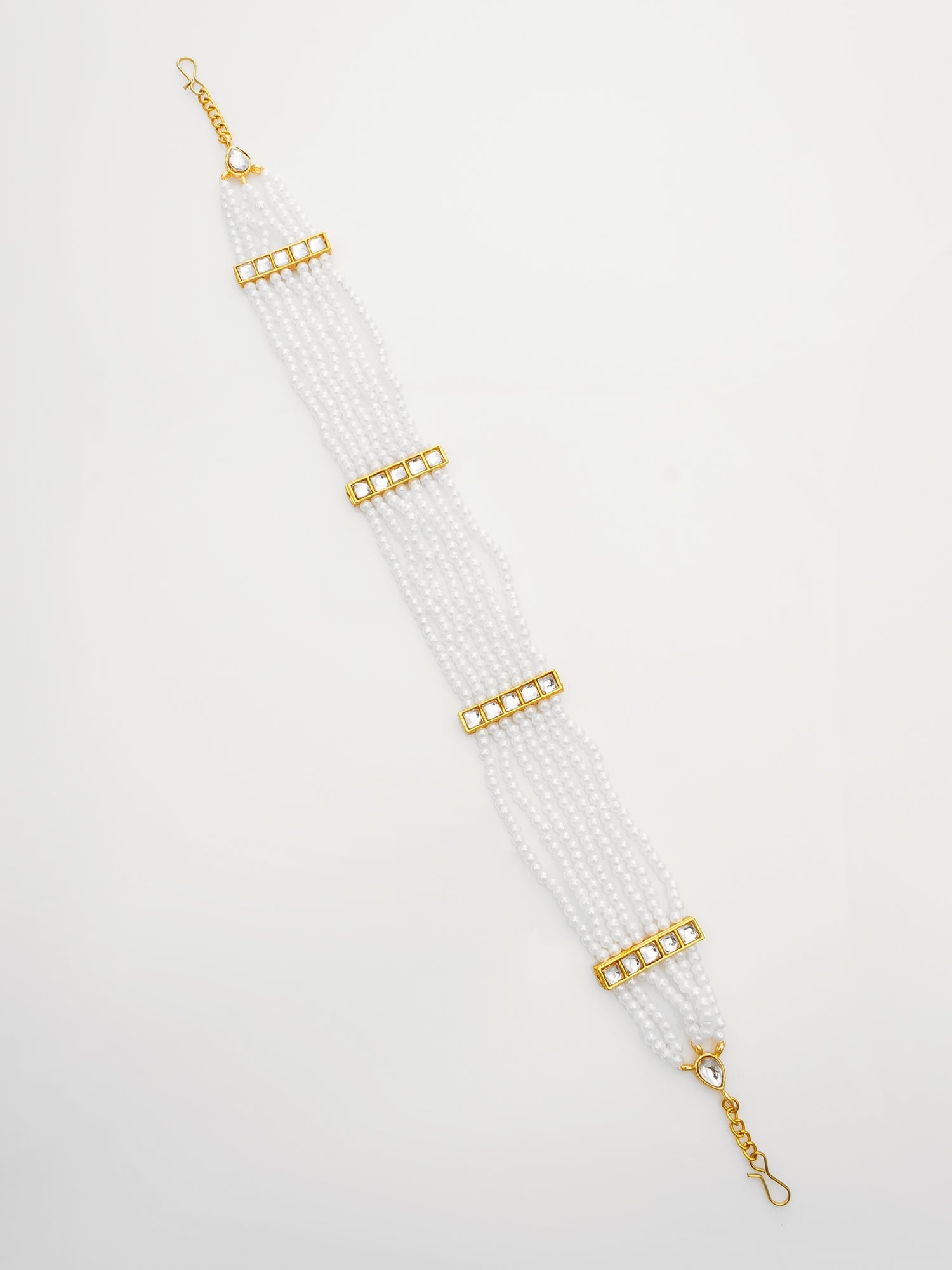 Aadita Gold-Plated White Kundan Pearl Multistrand Matha Patti WMGT6282