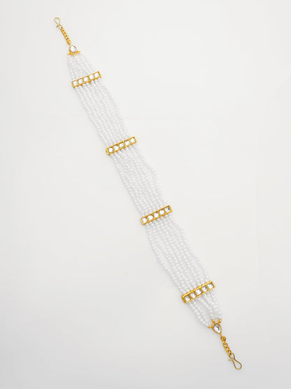 Aadita Gold-Plated White Kundan Pearl Multistrand Matha Patti WMGT6282