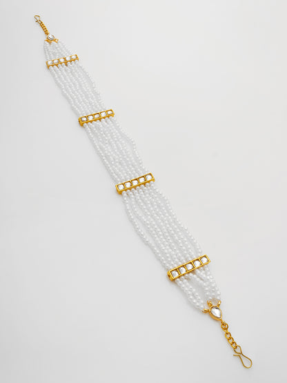 Aadita Gold-Plated White Kundan Pearl Multistrand Matha Patti