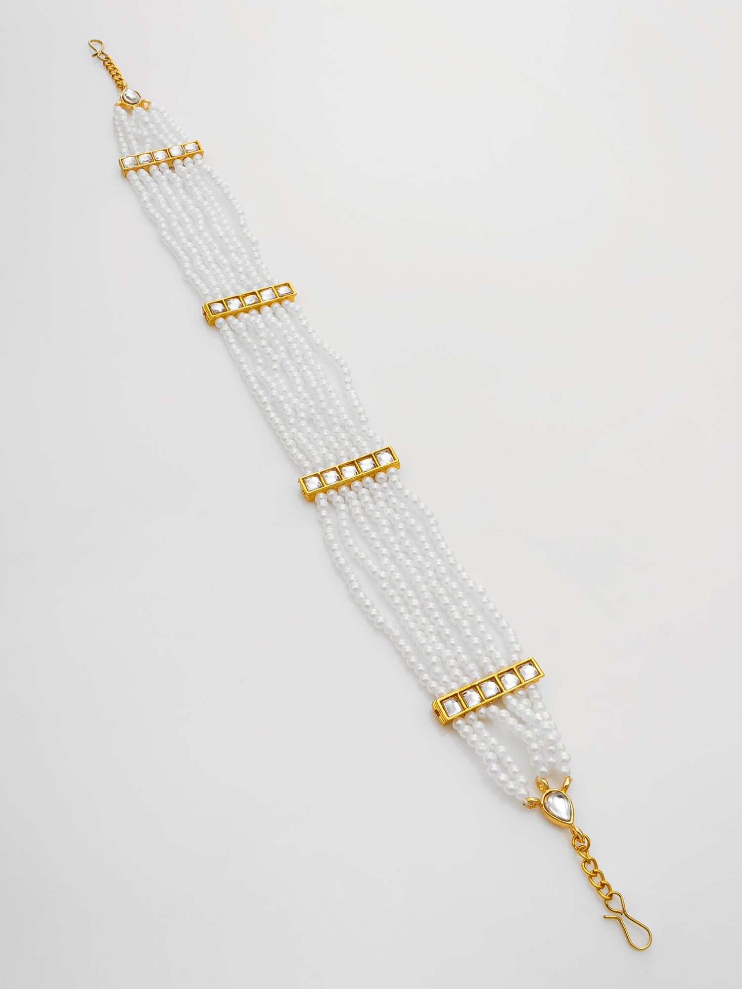 Aadita Gold-Plated White Kundan Pearl Multistrand Matha Patti WMGT6282