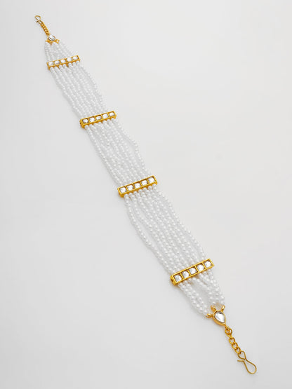 Aadita Gold-Plated White Kundan Pearl Multistrand Matha Patti WMGT6282