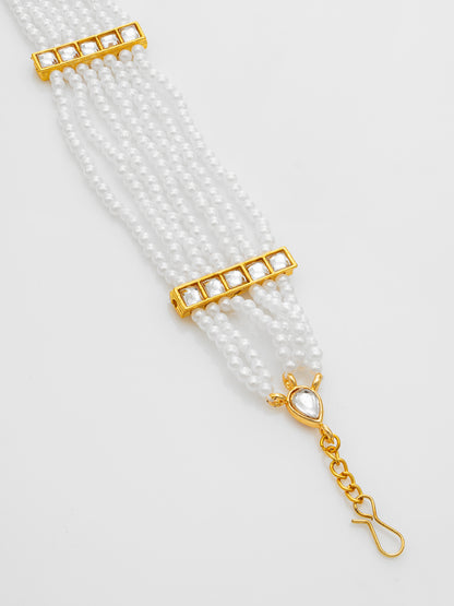 Aadita Gold-Plated White Kundan Pearl Multistrand Matha Patti