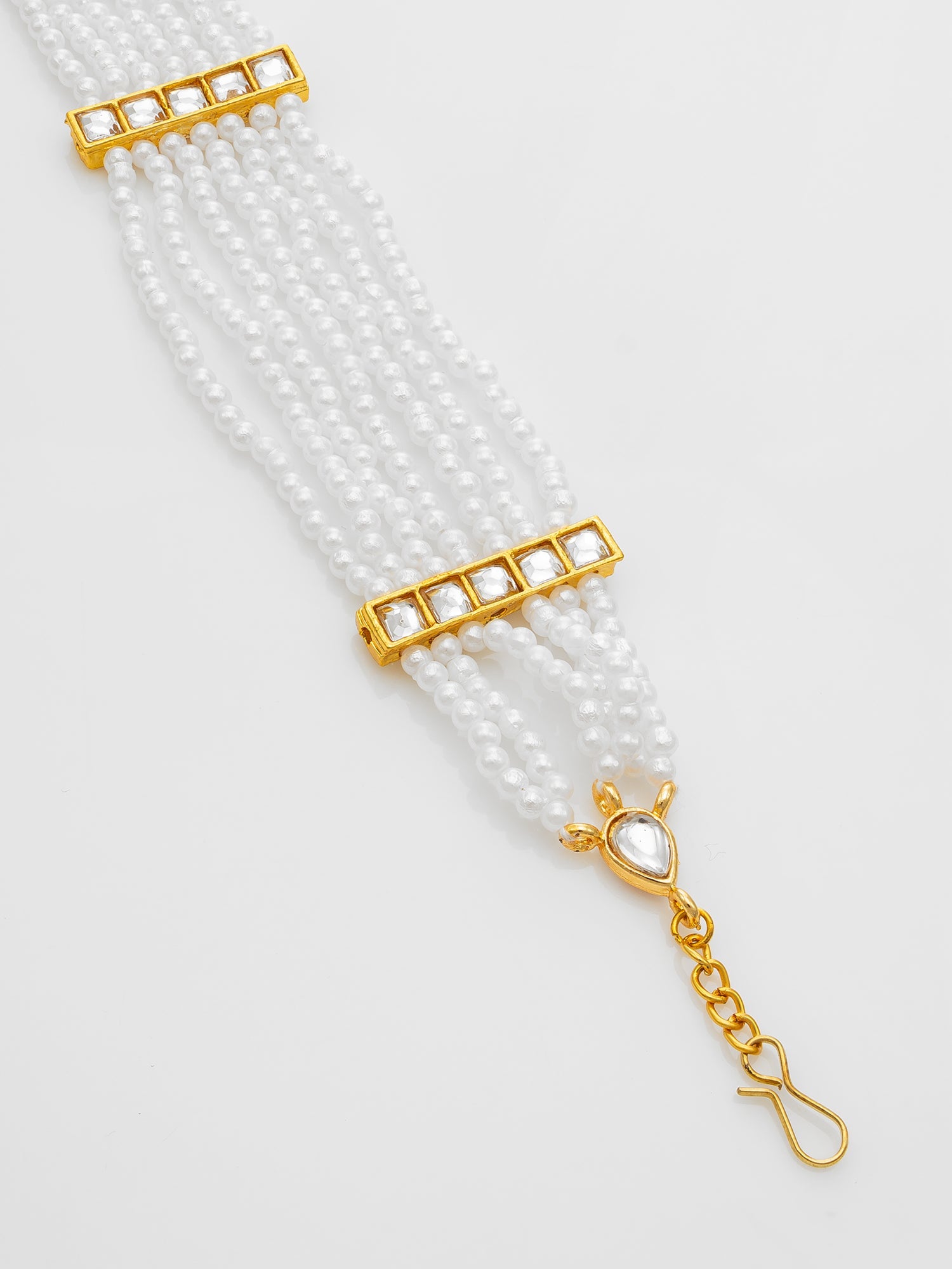 Aadita Gold-Plated White Kundan Pearl Multistrand Matha Patti WMGT6282