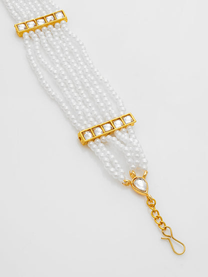 Aadita Gold-Plated White Kundan Pearl Multistrand Matha Patti WMGT6282