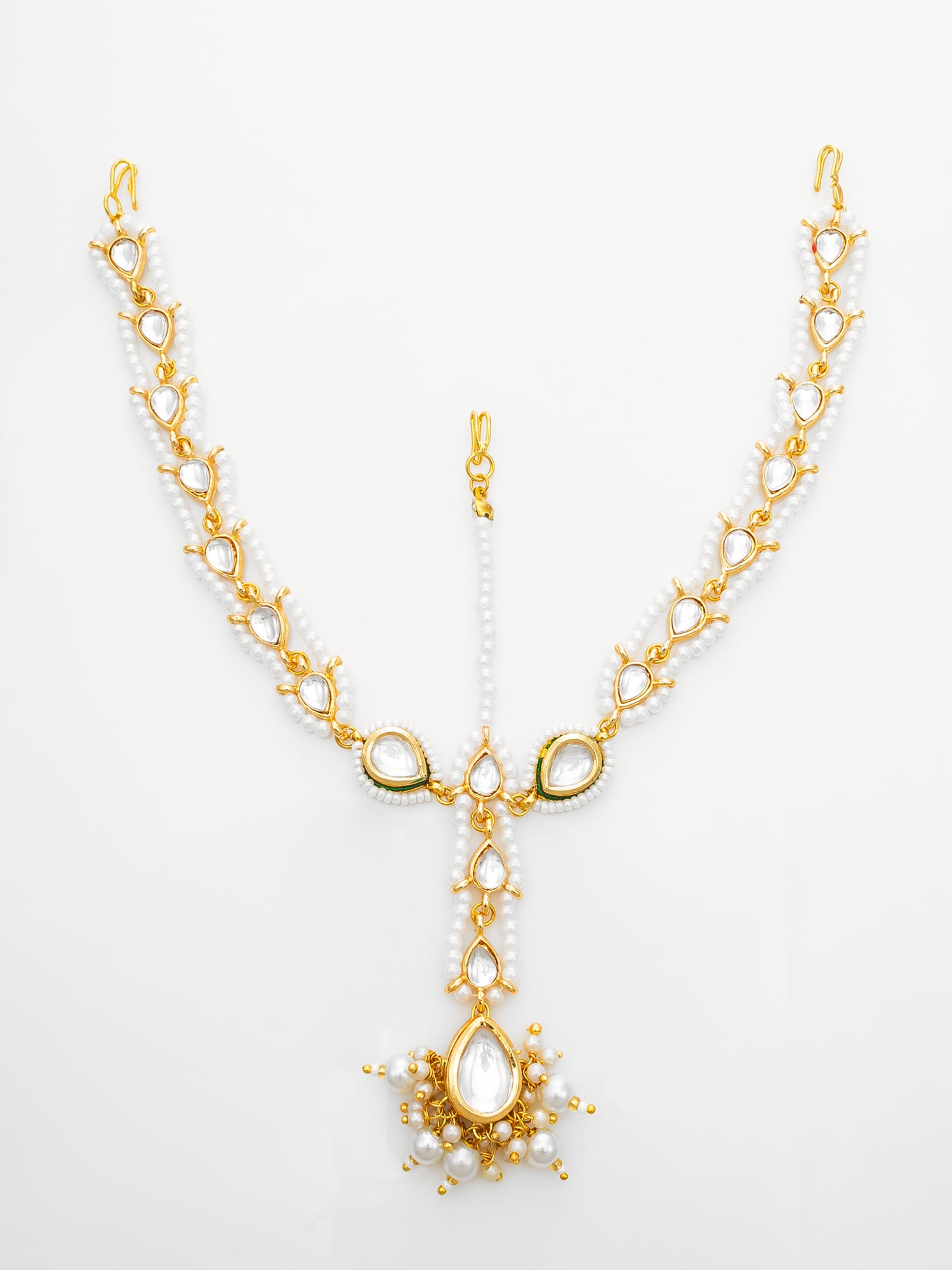 Aadita Gold-Plated White Kundan Matha Patti with Maang Tikka for Women