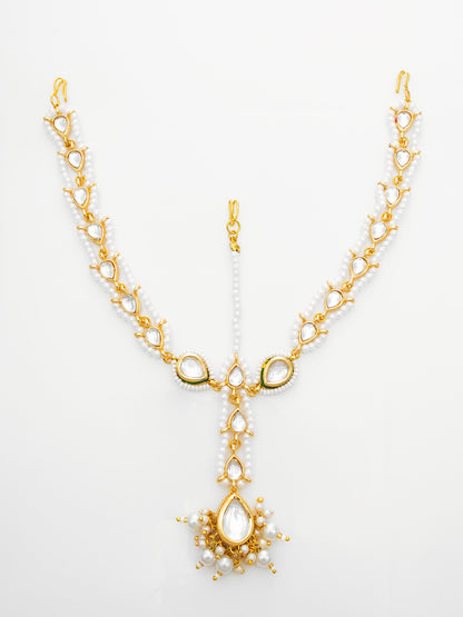 Aadita Gold-Plated White Kundan Matha Patti with Maang Tikka for Women
