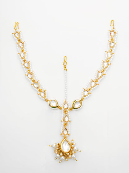 Aadita Gold-Plated White Kundan Matha Patti with Maang Tikka for Women WMGT6283