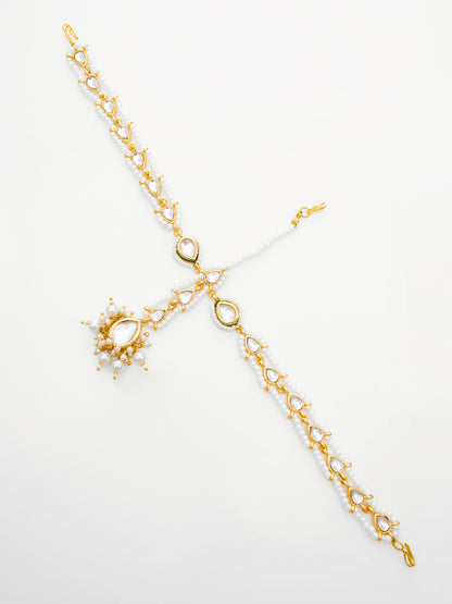 Aadita Gold-Plated White Kundan Matha Patti with Maang Tikka for Women