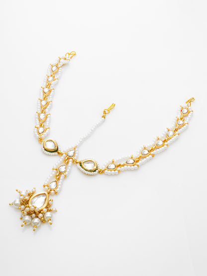 Aadita Gold-Plated White Kundan Matha Patti with Maang Tikka for Women
