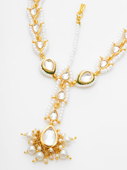 Aadita Gold-Plated White Kundan Matha Patti with Maang Tikka for Women