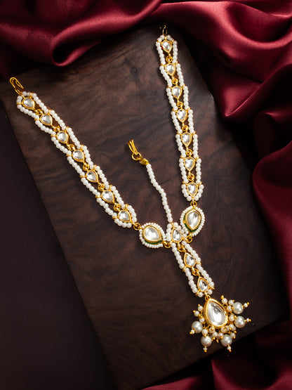Aadita Gold-Plated White Kundan Matha Patti with Maang Tikka for Women