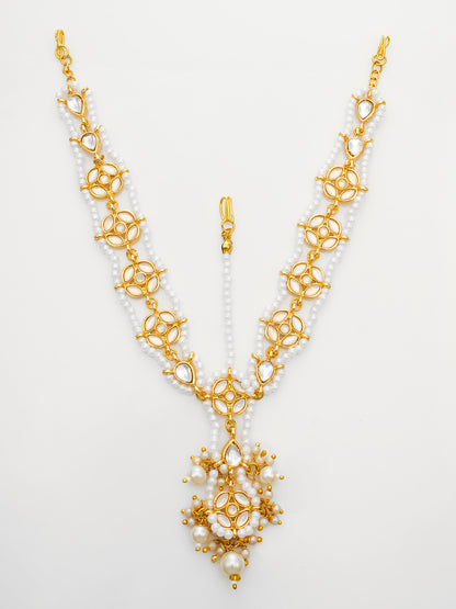 Aadita Gold Plated Kundan Pearl Matha Patti with Maang Tikka for Women