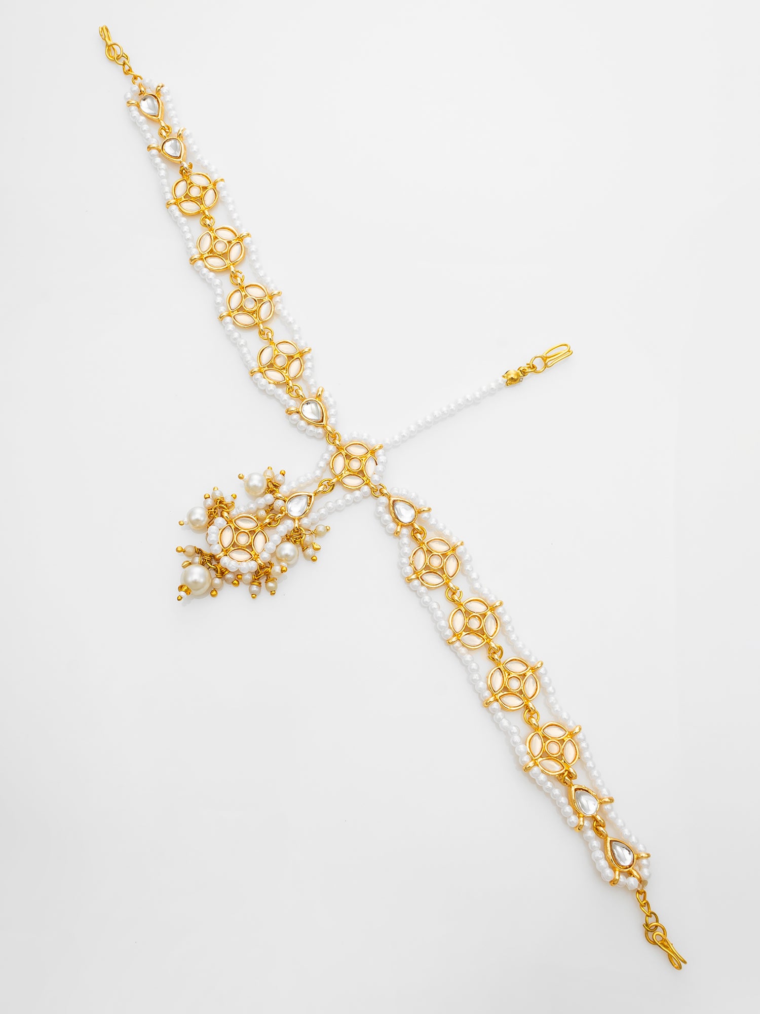 Aadita Gold Plated Kundan Pearl Matha Patti with Maang Tikka for Women
