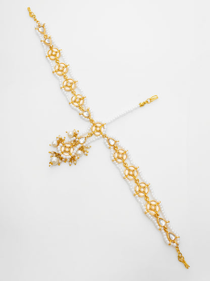 Aadita Gold Plated Kundan Pearl Matha Patti with Maang Tikka for Women