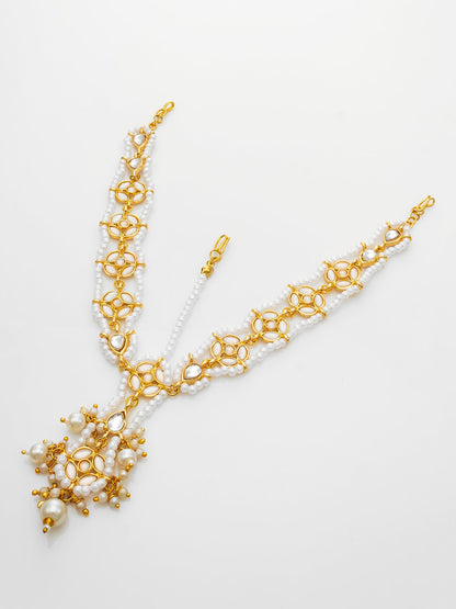 Aadita Gold Plated Kundan Pearl Matha Patti with Maang Tikka for Women WMGT6284