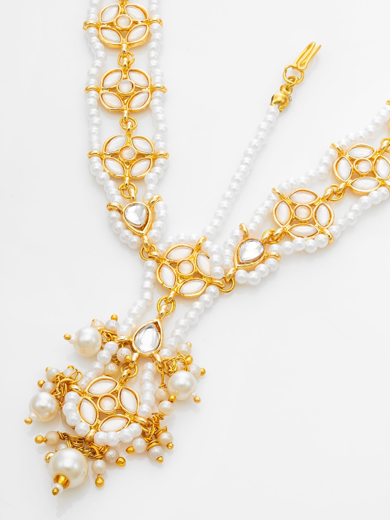 Aadita Gold Plated Kundan Pearl Matha Patti with Maang Tikka for Women WMGT6284