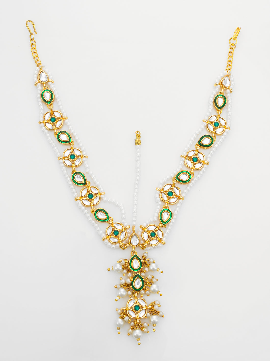 Traditional Green Kundan Matha Patti with Maang Tikka for Women