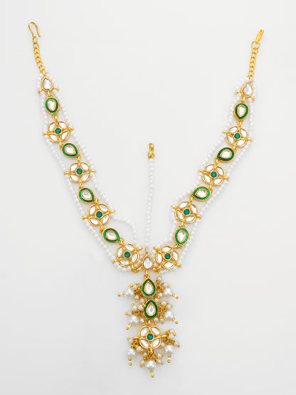 Aadita Traditional Green Kundan Matha Patti With Maang Tikka for Women