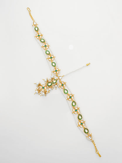 Aadita Traditional Green Kundan Matha Patti With Maang Tikka for Women