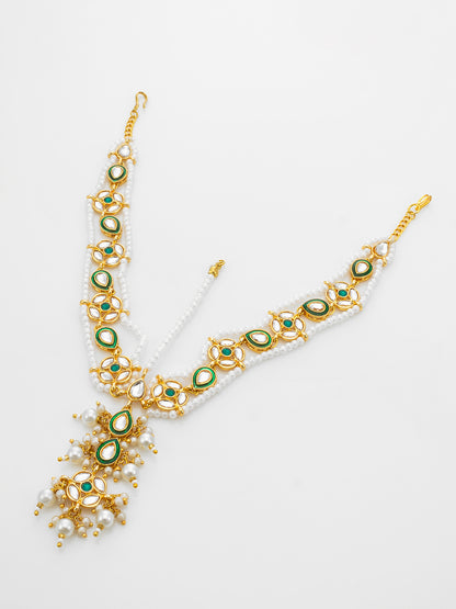 Aadita Traditional Green Kundan Matha Patti With Maang Tikka for Women