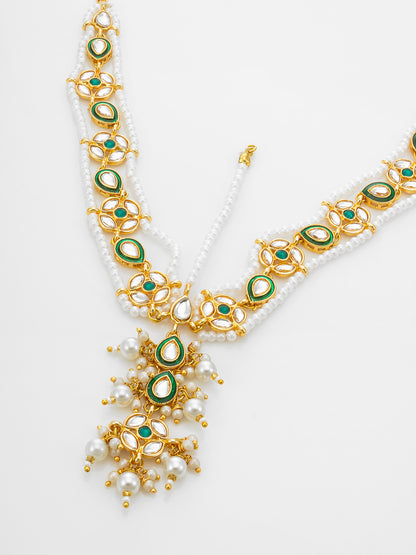 Aadita Traditional Green Kundan Matha Patti With Maang Tikka for Women
